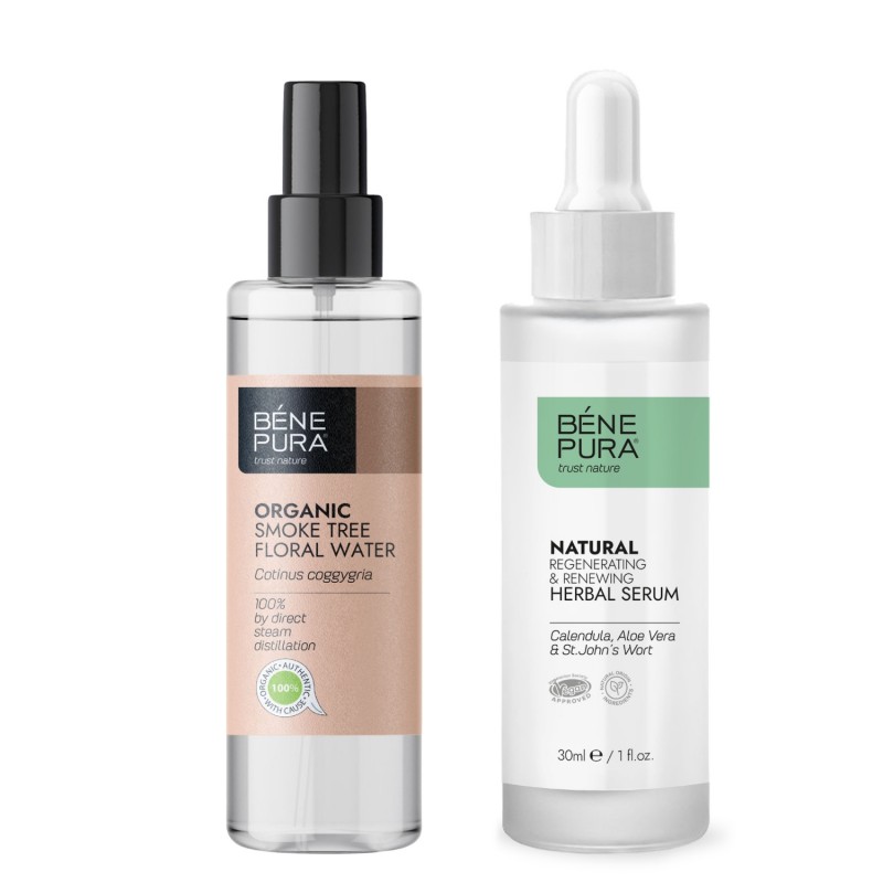 Bio Dūmų Medžio Gėlių vanduo ir Atkuriamasis veido serumas - GMC