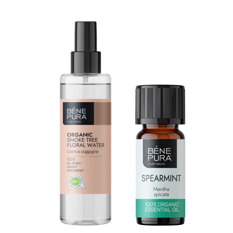 Bio Dūmų Medžio Gėlių vanduo ir Bio Šaltmėtė Eterinis aliejus - GMC