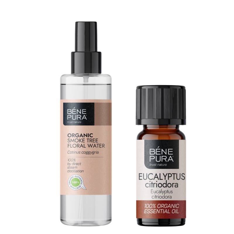 Bio Dūmų Medžio Gėlių vanduo ir Bio Eukaliptų Citriodora Eterinis aliejus - GMC