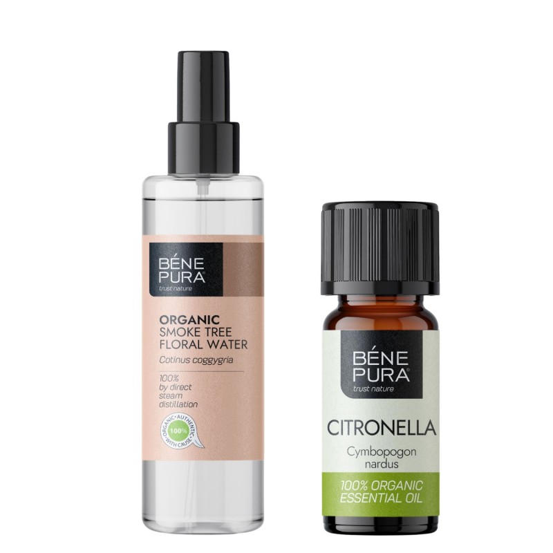 Bio Dūmų Medžio Gėlių vanduo ir Bio Kvapiųjų Citrinžolių Eterinis aliejus - GMC