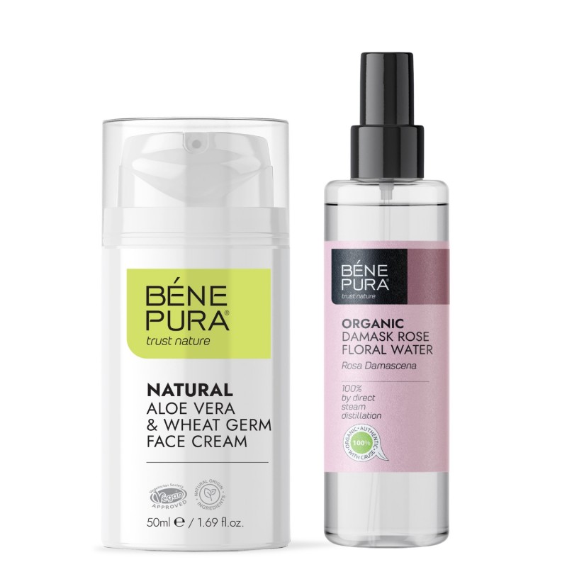 Aloe Vera veido kremas ir Bio Damaskinių Rožė Rožių vanduo - 