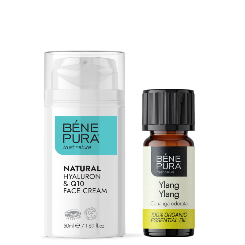 Hyaluron & Q10 veido kremas ir Bio Ylang-ylang Eterinis aliejus - Rinkiniai
