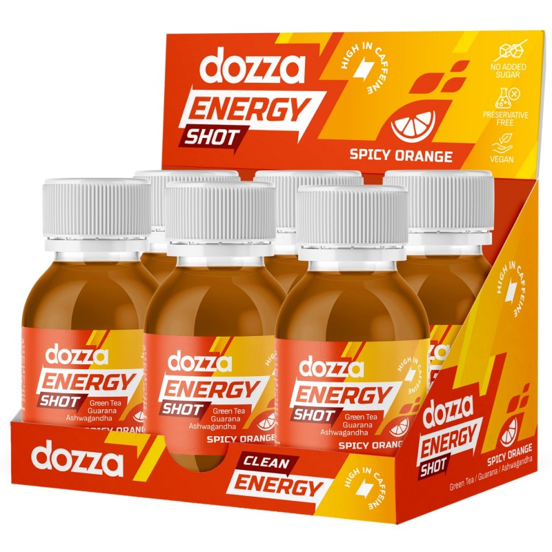 6x Pack DOZZA Energy Spicy Orange Energy shot - 60ml - Energetiniai gėrimai